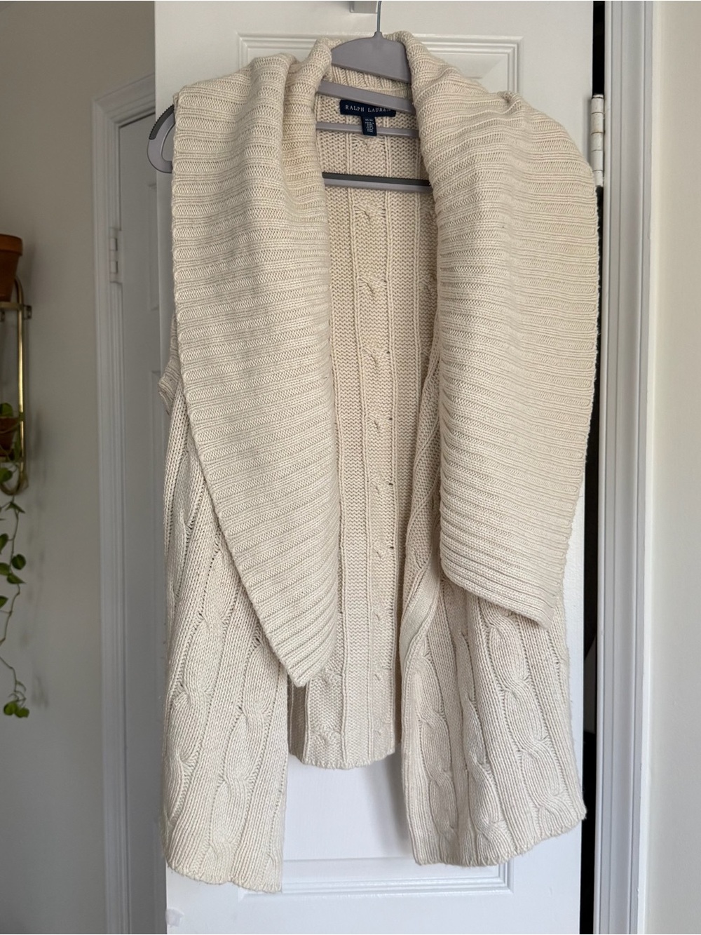 Ralph Lauren Vintage 100% Tussah Silk Cable Knit Cardigan Vest Sleeveless Medium